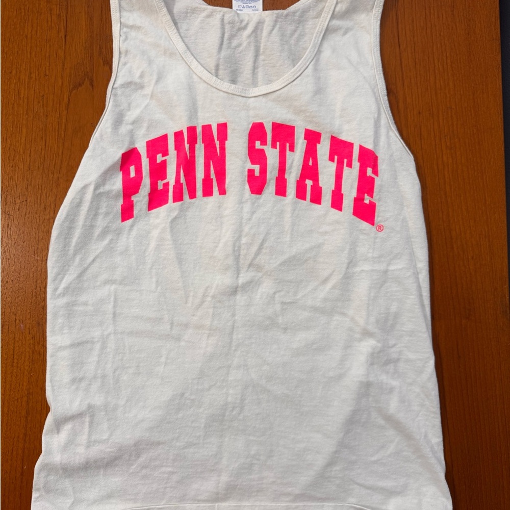 White Comfort Colors Tank Top with Pink Penn State Logo Size Small